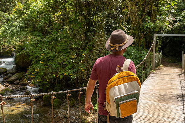 istock Traveler on Scenic Jungle Bridge Admiring River View 2196629782