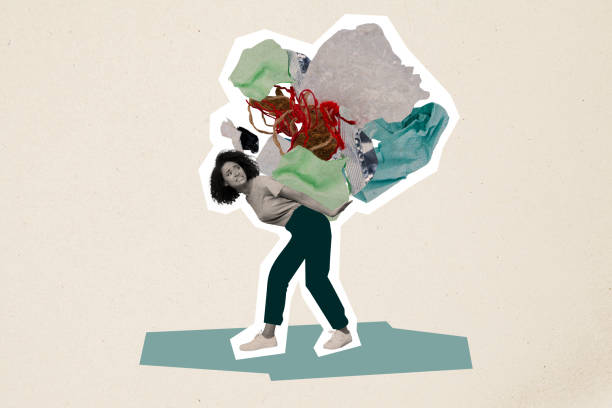 istock Abstract creative collage young volunteer girl carrying heavy garbage on back save planet pollution environmet destruction ecosystem 2196631146