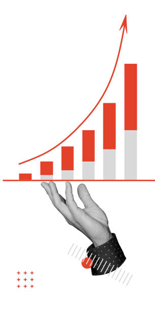 istock Analysis, statistics. Hand holding ascending graph. Minimalist art collage. Vertical 2196636114