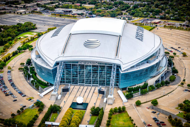 Arlington, United States - October 21, 2020: Aerial view of the home of the Dallas Cowboys, AT&T Stadium located in Arlington, Texas just east of downtown Dallas.