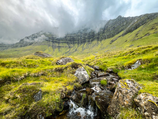 istock Waterfall Pool Surrounded by Dramatic Mountains and Moody Sky 2196644760