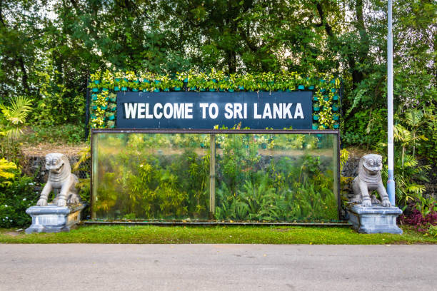 Inscription Welcome to Sri Lanka, Bandaranaike International Airport in Colombo stock photo