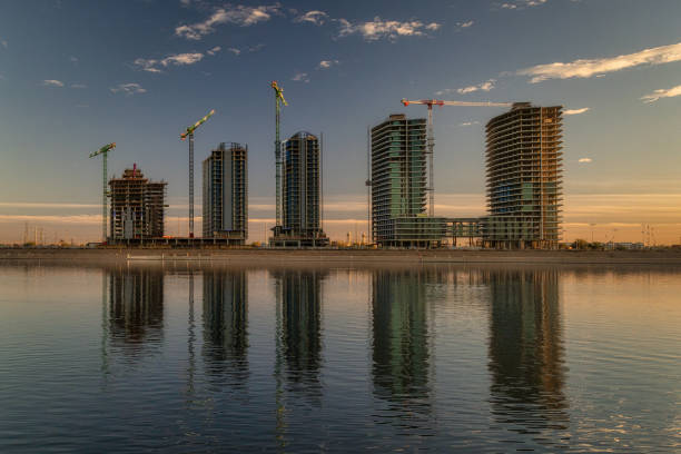 Building new structures with cranes on water
