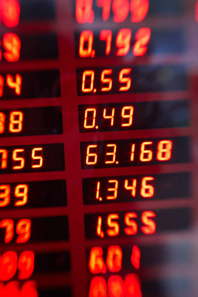 Illuminated red numeric digits on a digital screen, highlighting financial or technical data. Excellent for concepts including finance, technology, and analytics, with ample copy space for overlay text.