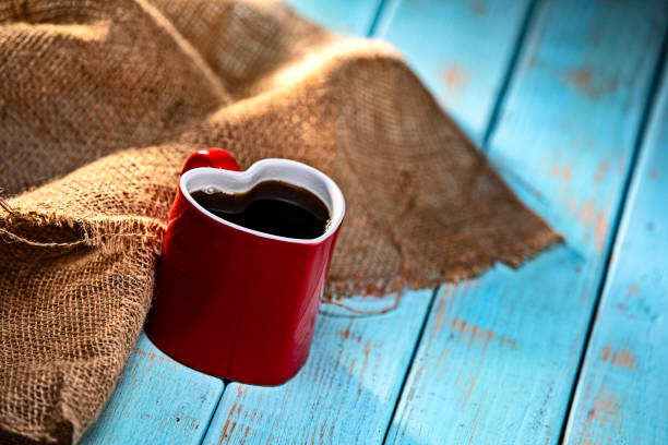 Valentines Day Coffee on Retro Blue Wood Background