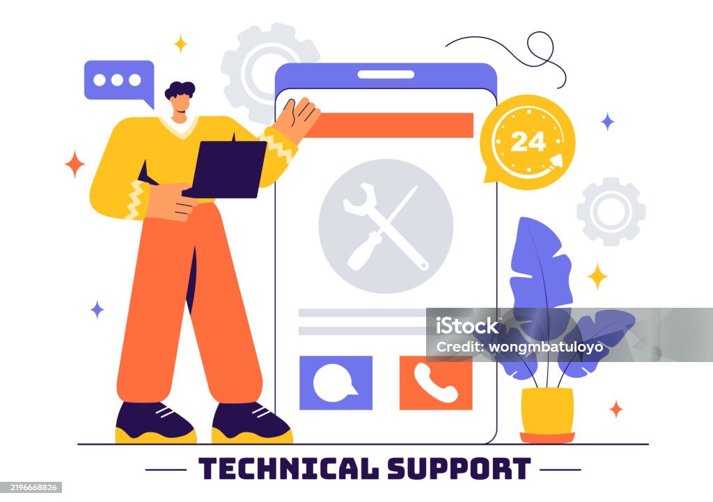 Vector Illustration Of A Technical Support System Featuring Software Development Customer ...