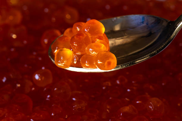 fresh, delicious red caviar. Close-up