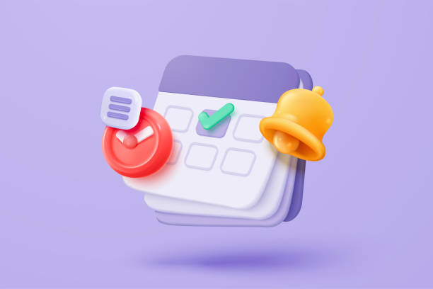 istock 3d calendar icon signs with notice for important reminder. Calendar with red danger attention bell or emergency notifications loud concept. 3d schedule alarm warning icon vector render illustration 2196675750