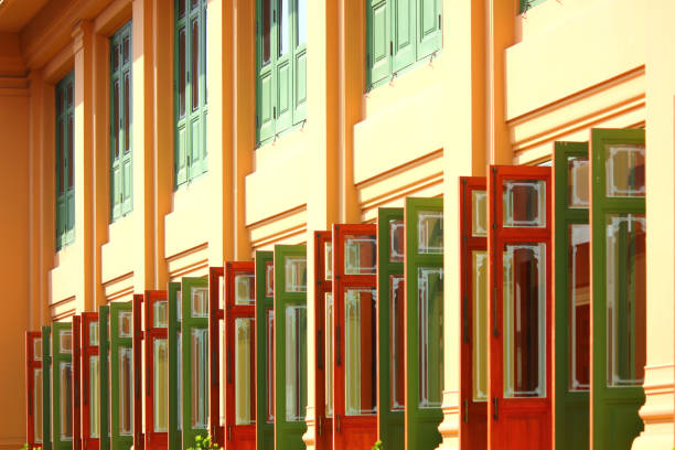 istock group of object. wooden windows frame retro design in an old building 2196680856