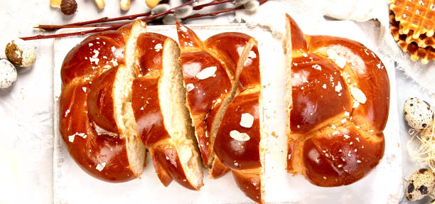 istock Easter sweet bread, tsoureki cozonac sliced. 2196686315
