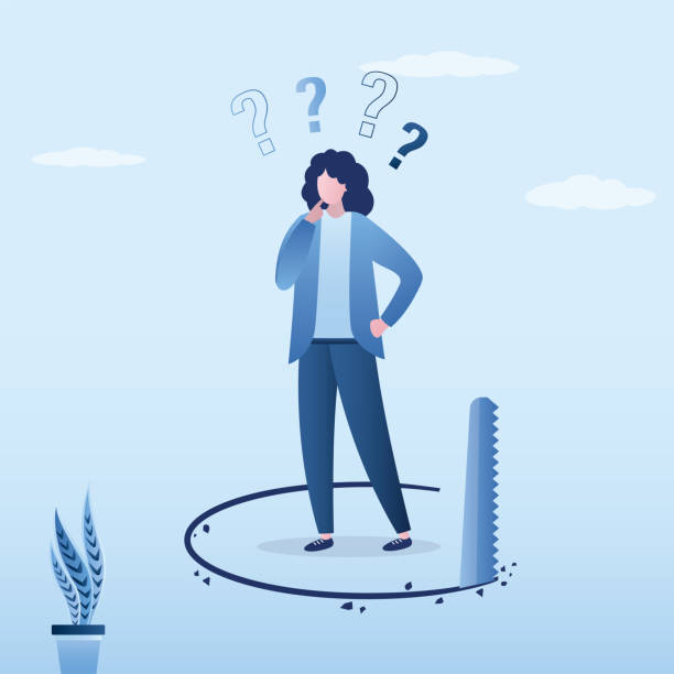istock Businesswoman standing and thinking without knowing someone sawing floor to collapse and crash. Unexpected business mistake, 2196694569
