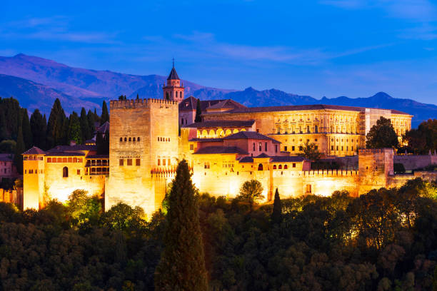 sight of the alhambra in the night