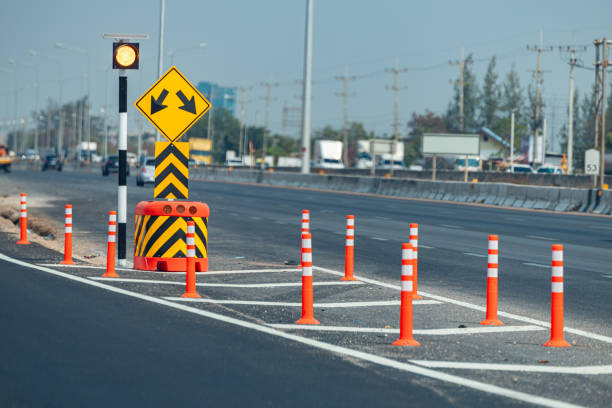 Warning traffic sign. Warning Keep Left or Keep Right Traffic Road Sign. Double Obstacle Ahead highway sign