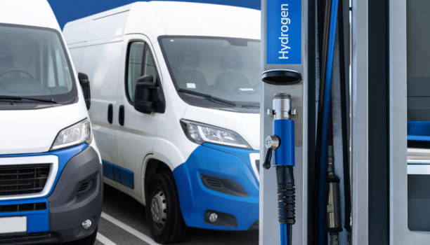istock Hydrogen filling station on a background of vans. 2196702341