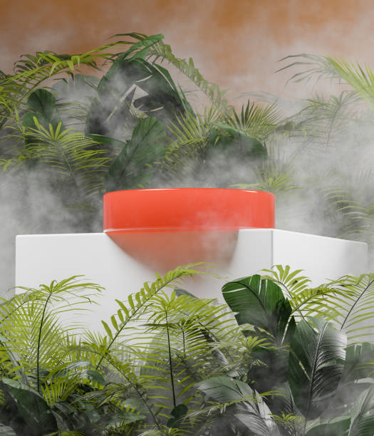 istock Tropical Foggy Display Stand with Orange Platform 2196705163