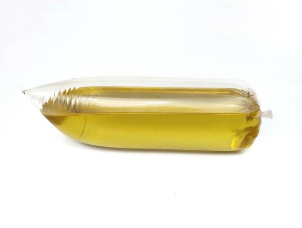 istock Vegetable oil in plastic pouch packaging isolated on white background 2196705648