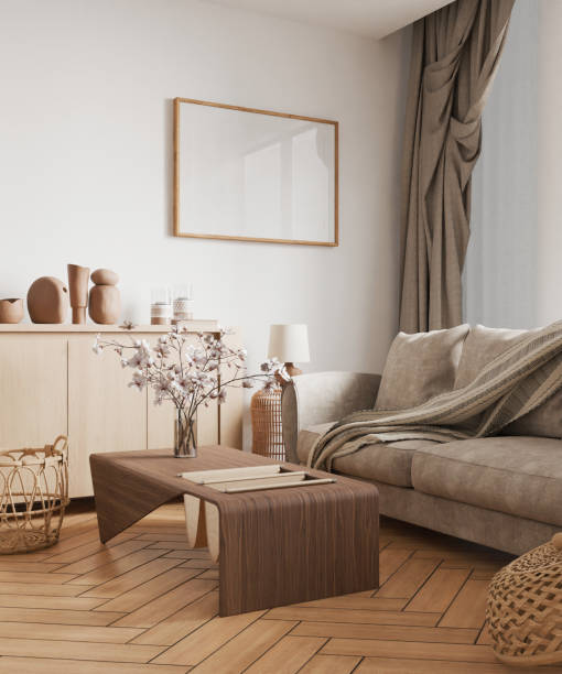 istock interior picture frame, living room poster empty in home design, one horizontal element mockup, 3d render 2196707140