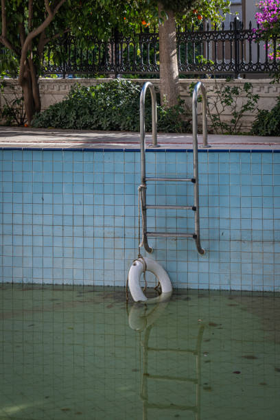 Wooden chair on the pool.