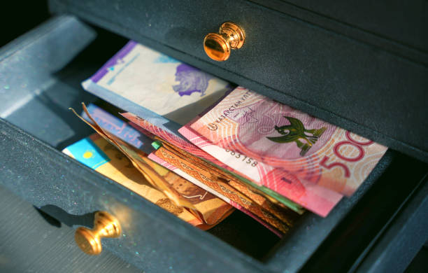 istock Tenge banknotes are in the box 2196710086