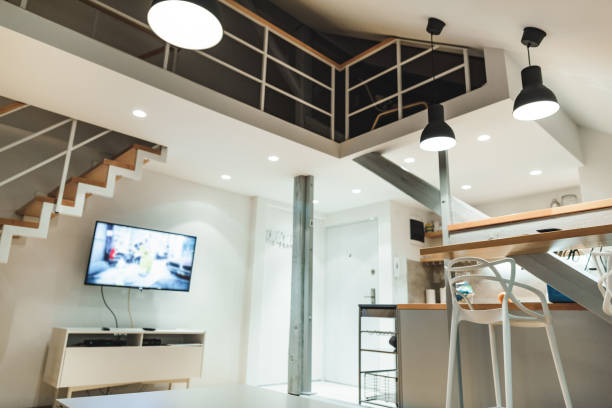 istock interior view of a loft at night 2196710883