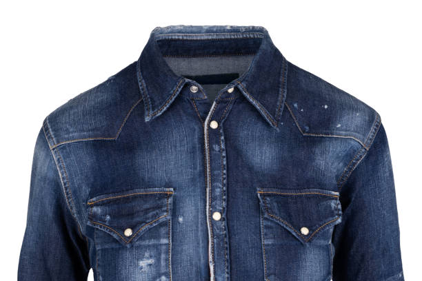 istock Denim Shirt with Faded Texture and Snap Buttons 2196713407