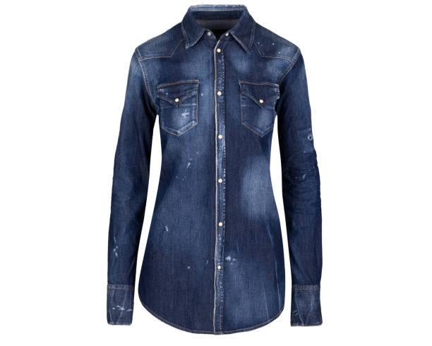 istock Full Front View of Dark Denim Shirt 2196713609