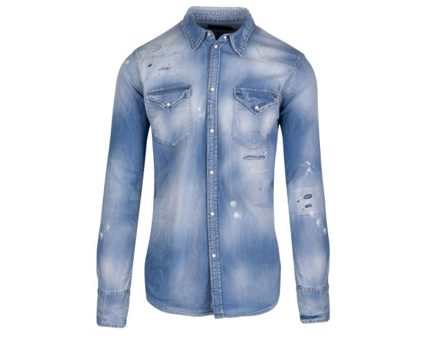 istock Full Front View of Distressed Denim Shirt 2196713770