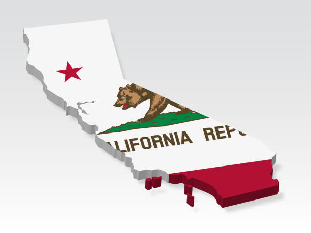 istock 3D  California map with flag. Three dimensional map of State California with shadow. Flag of California on white background for your design, app, UI. United States. Stock vector. EPS10. 2196722108