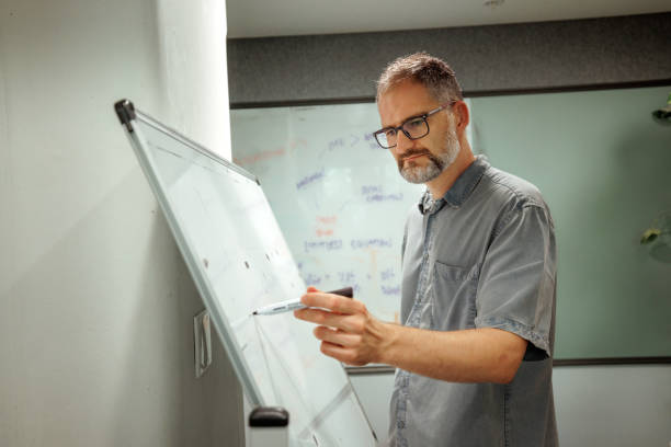 istock Businessman writing on white board at the modern office 2196723035