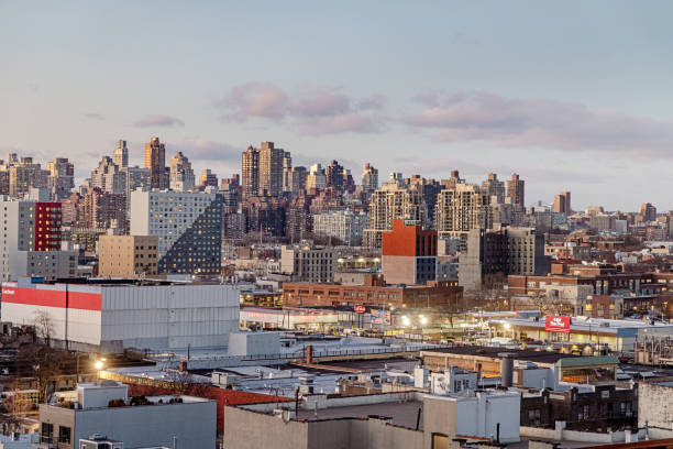 Long Island City, Queens, New York, United States - January 7th 2025: View over the old part of Long Island City towards the Manhattan skyline from a tall building