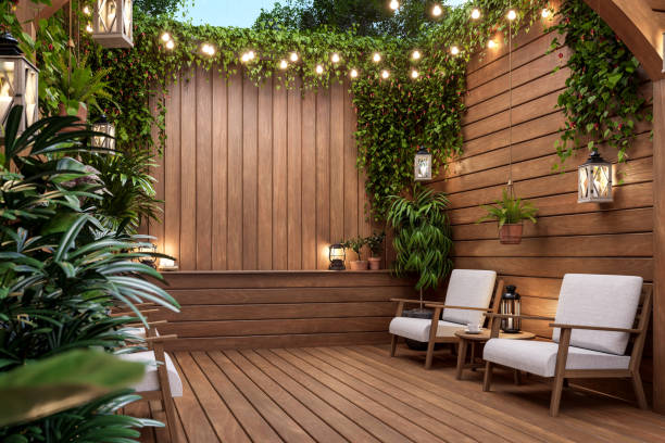 istock Modern contemporary wooden terrace with with blank plank wall for copy space 3d render 2196724610