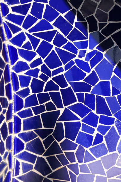 Curved benches with mosaics in Park Guell, Barcelona, Spain