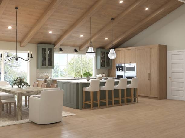 istock Modern Rustic Kitchen Design with Dining Area and Wooden Accents 2196729072