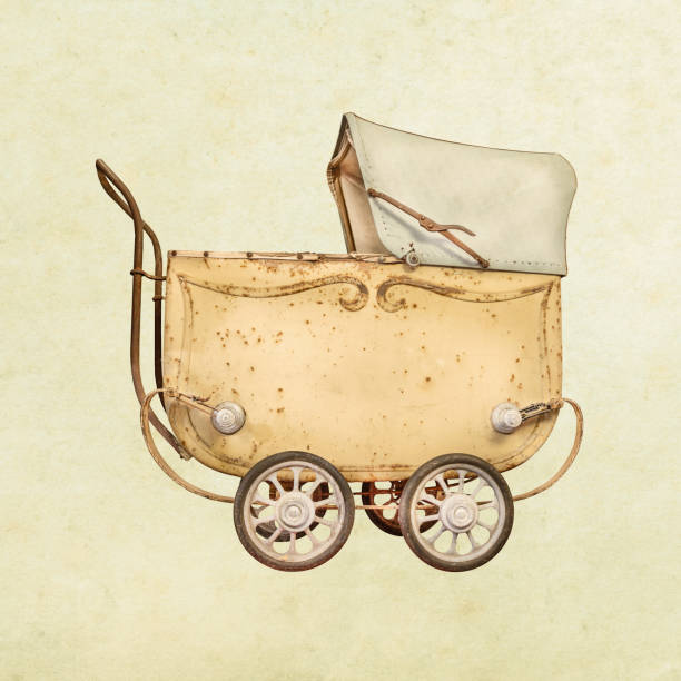 Retro styled sepia image of a vintage baby carriage
