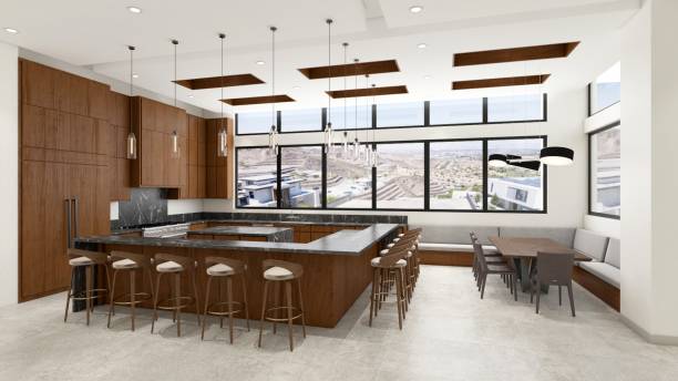 istock Modern Spacious Kitchen with Large Windows and Contemporary Furnishings 2196729347