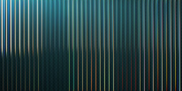 istock 3d transparent ribbed glass background with refraction and holographic effect. Reeded glass with rainbow gradient. Render of corrugated wall with overlay reflection light on dark. 3d vector background 2196729377