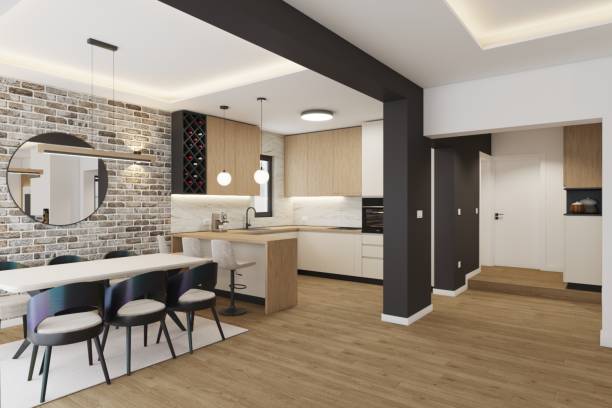 istock Modern Minimalist Kitchen and Dining Room Interior with Stylish Decor 2196730736