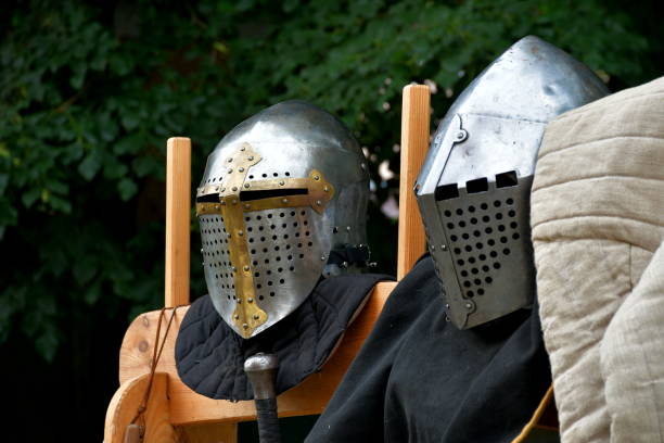 July 6 2025: Windsor NSW - one of the most popular events of the mediaeval festival is the night fighting arena, men in full sets of armour and weapons freely attack each other at the yearly medieval faire in Windsor called Winterfest.