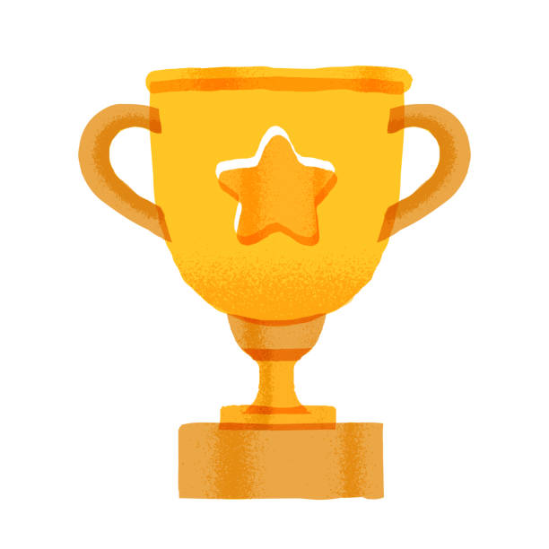 Golden cup with handles, pedestal and star. Isolated icon of award for winner of challenge or competition. Successful completion of project. Reward for workers or champions, vector illustration