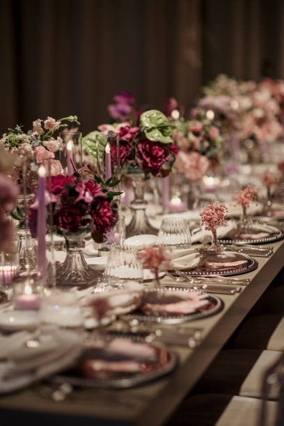 istock Romantic Wedding Table Setting with Floral Decor and Candles. stock photo 2196748484