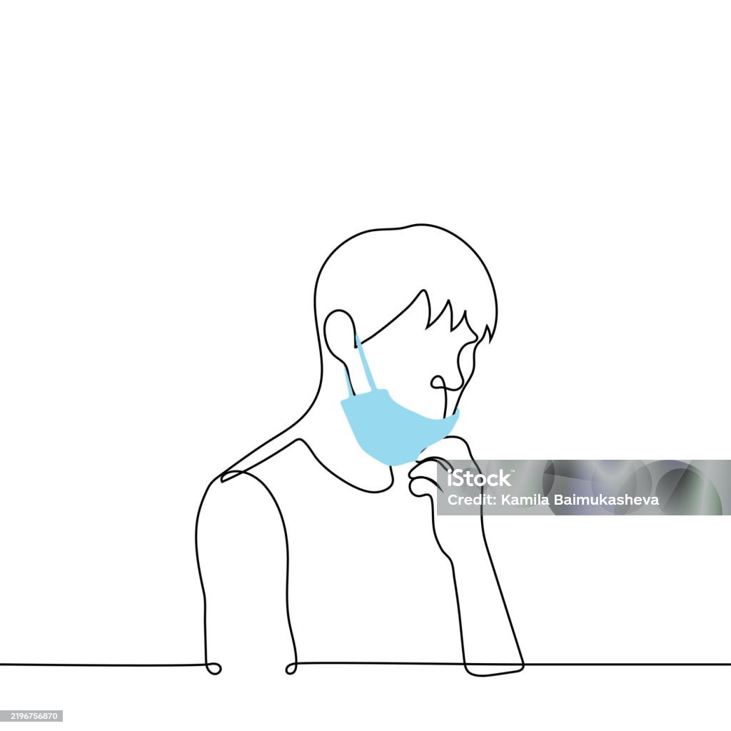 Mask Ripped Off Vector Man Pulls Off Protective Mask From Face One Line Drawing Vector Concept ...