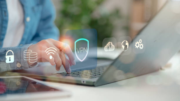 istock VPN Virtual Private Network protocol concept, Businessmen with VPN icon on VR screen. VPN concept. Cyber security and privacy connection technology 2196757023