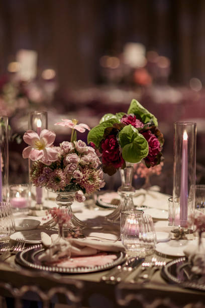istock Romantic Wedding Table Setting with Floral Decor and Candles. stock photo 2196759336