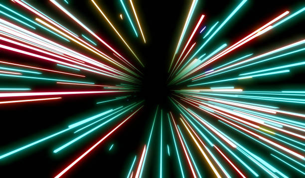 istock Zoom laser and neon lights explode from the center, moving at the speed of light. 3D illustration. 2196760302