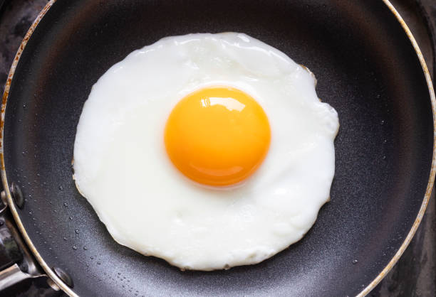 istock Top view of fried egg on frying pan 2196764669