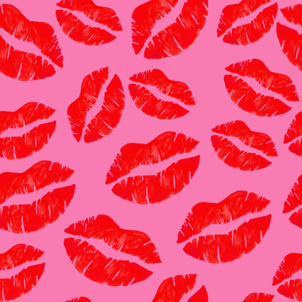 istock red lips valentine's day seamless pattern watercolor illustration isolated on pink background base for tableware design textile printing 2196772255