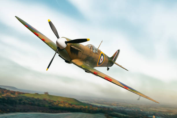istock Historic World War Two RAF Fighter Plane In Flight, Scale Model Photography 2196774133