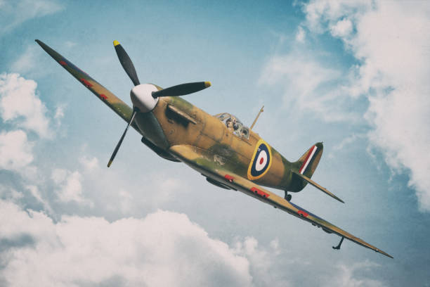 istock Historic World War Two RAF Fighter Plane In Flight, Scale Model Photography 2196774176