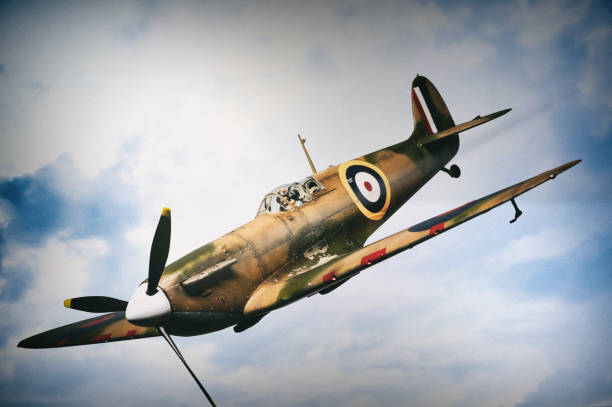 istock Historic World War Two RAF Fighter Plane In Flight, Scale Model Photography 2196774266