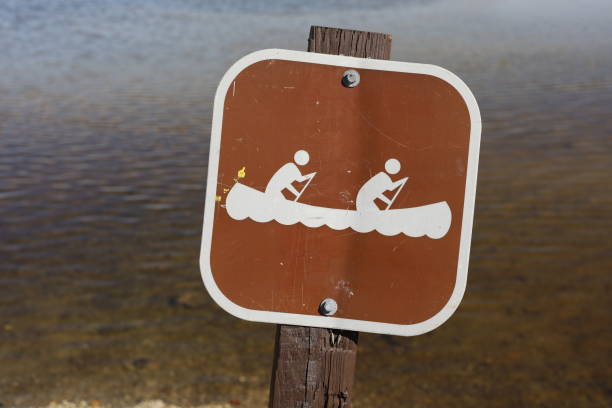 Canoeing sign posted at waterfront
